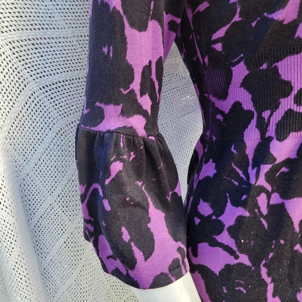 INC International Concepts Purple Black Floral Bell Sleeve Cardigan Sweater Top